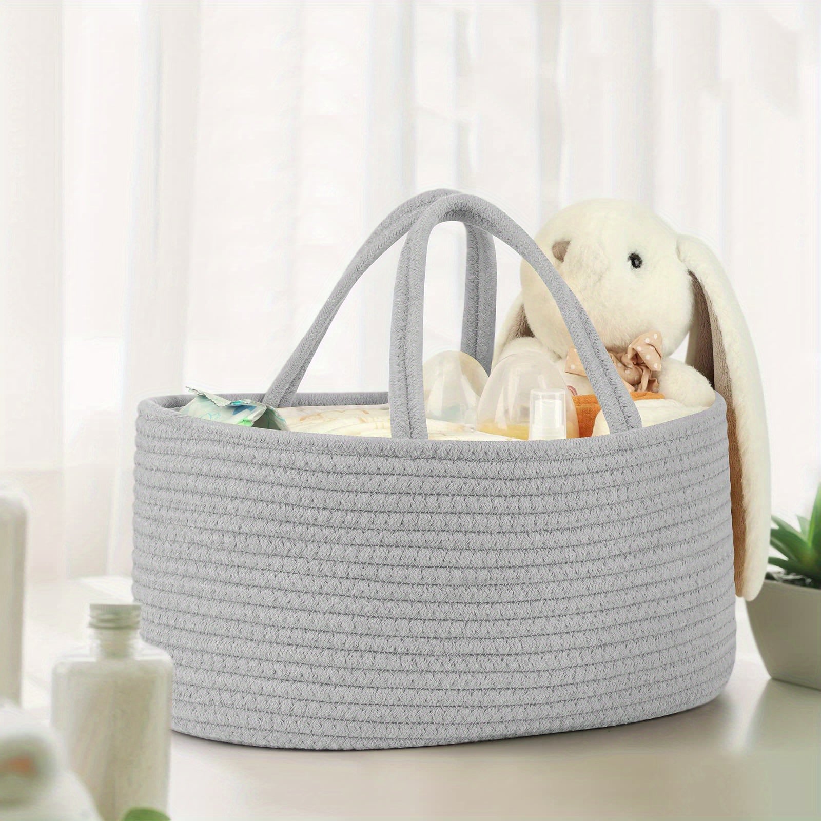 Fabric Diaper Caddy with 3 Compartments Nursery Organizer for Baby Essentials
