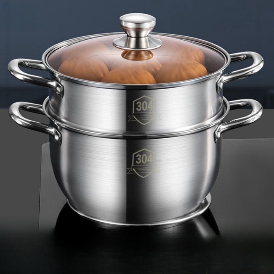 3-Piece Stainless Steel Cookware Set with Steamer and Soup Pot