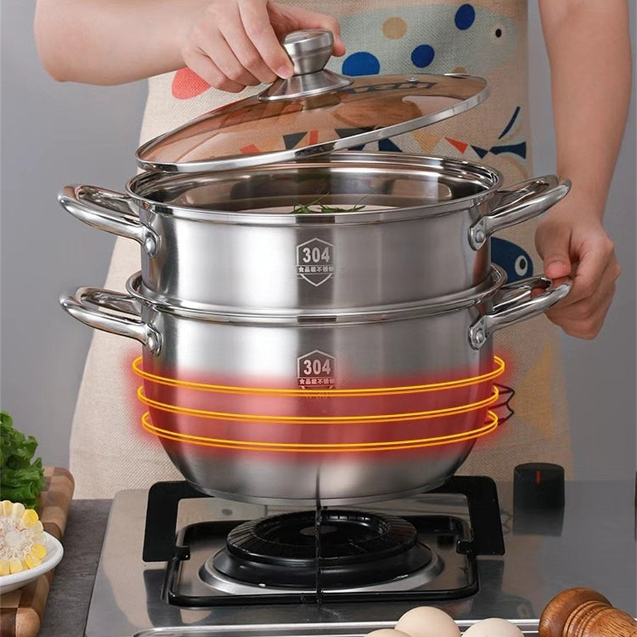 3-Piece Stainless Steel Cookware Set with Steamer and Soup Pot
