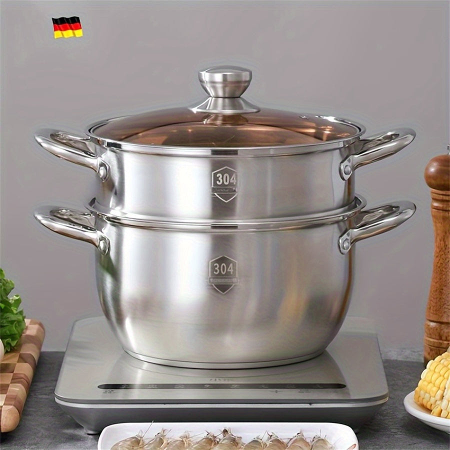 3-Piece Stainless Steel Cookware Set with Steamer and Soup Pot