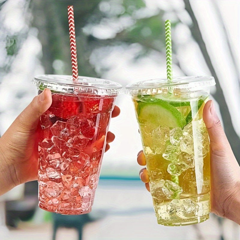 50 Disposable Plastic Cups with Lids for Parties, Camping, Cold Drinks
