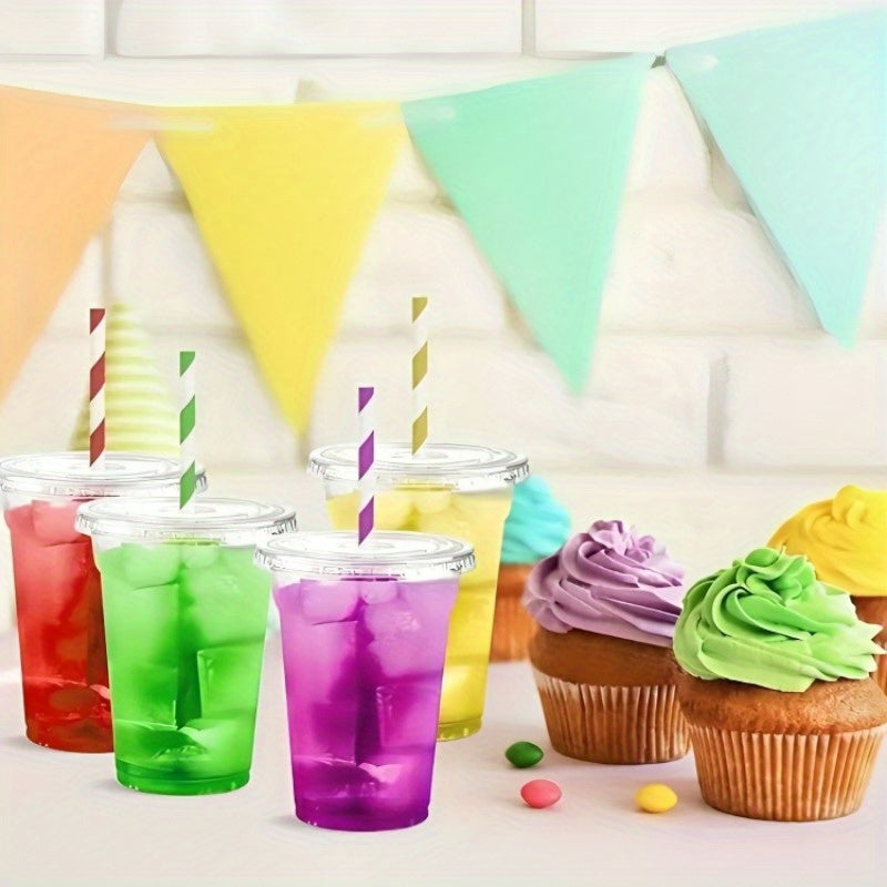 50 Disposable Plastic Cups with Lids for Parties, Camping, Cold Drinks