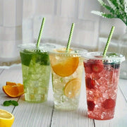 50 Disposable Plastic Cups with Lids for Parties, Camping, Cold Drinks