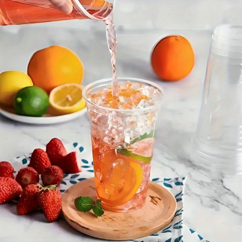 50 Disposable Plastic Cups with Lids for Parties, Camping, Cold Drinks