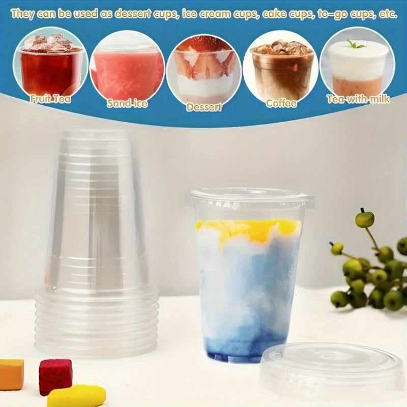 50 Disposable Plastic Cups with Lids for Parties, Camping, Cold Drinks