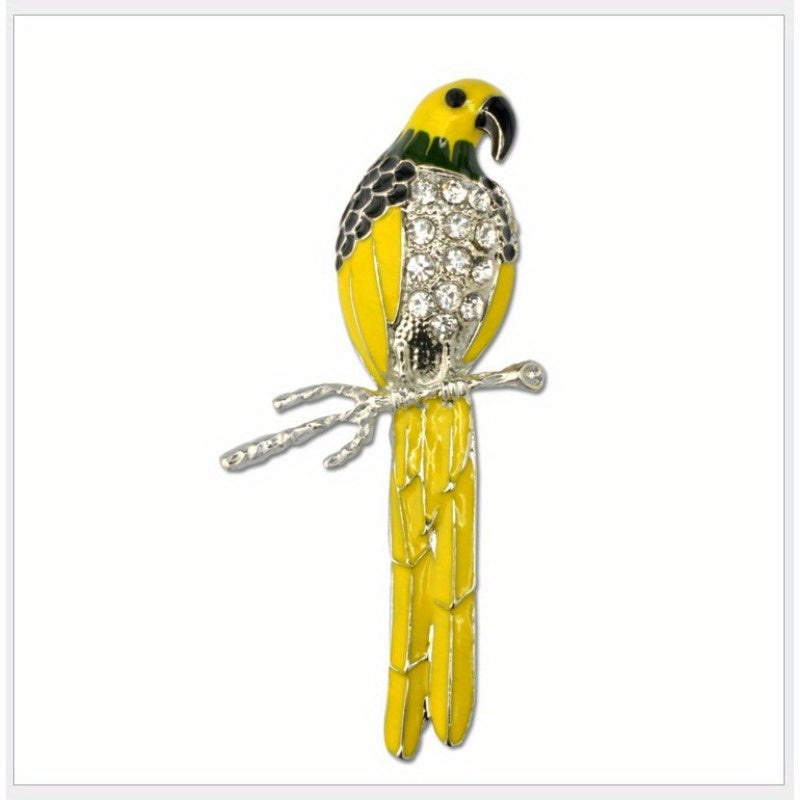 Crystal Parrot Enamel Pin Animal-Inspired Brooch for Women Dress and Sweater Accessory