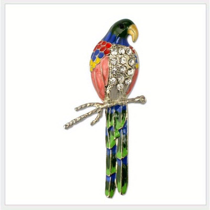 Crystal Parrot Enamel Pin Animal-Inspired Brooch for Women Dress and Sweater Accessory