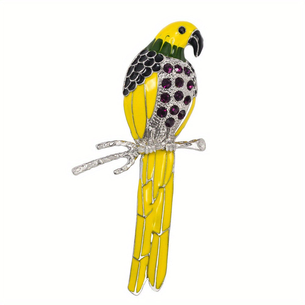 Crystal Parrot Enamel Pin Animal-Inspired Brooch for Women Dress and Sweater Accessory