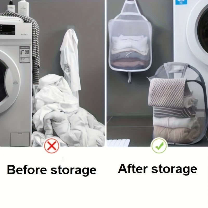 Cesto de ropa plegable de pared con diseño que ahorra espacio para ropa sucia y toallas