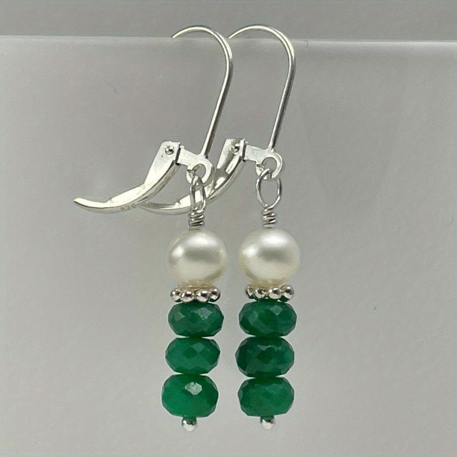 Green Stone Earrings for Women Boho Style Faceted Gemstones Silver Post Gift