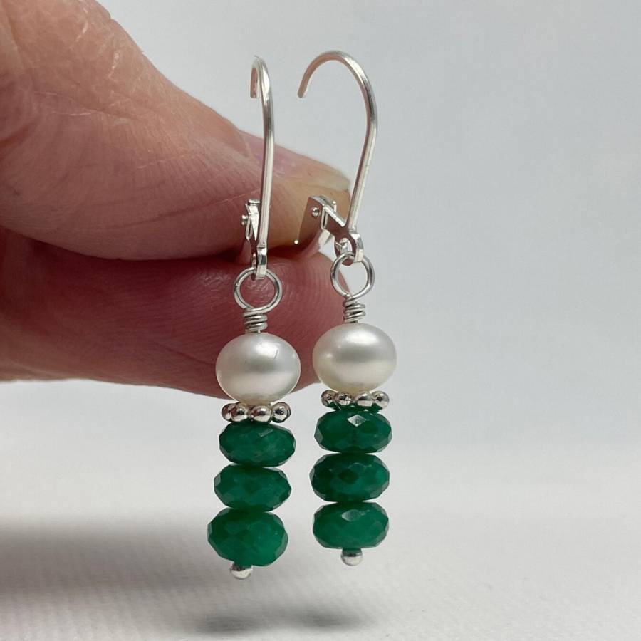 Green Stone Earrings for Women Boho Style Faceted Gemstones Silver Post Gift