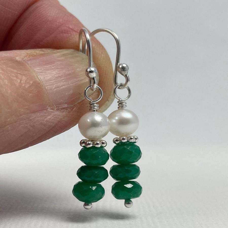 Green Stone Earrings for Women Boho Style Faceted Gemstones Silver Post Gift