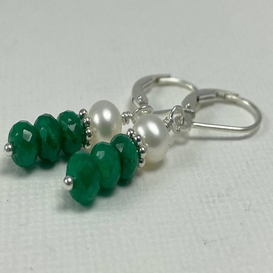 Green Stone Earrings for Women Boho Style Faceted Gemstones Silver Post Gift