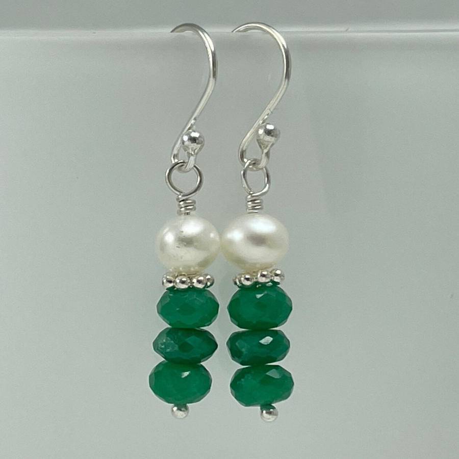Green Stone Earrings for Women Boho Style Faceted Gemstones Silver Post Gift