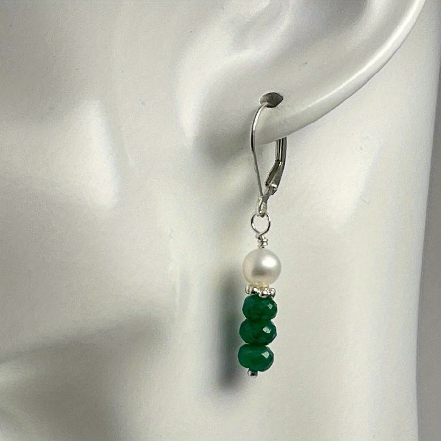 Green Stone Earrings for Women Boho Style Faceted Gemstones Silver Post Gift