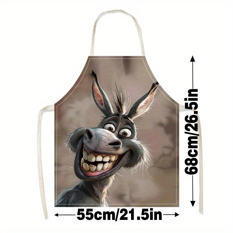 Delantal de lino con estampado de burro divertido para cocinar y fiestas, ajustable en el cuello, transpirable, a prueba de aceite para adultos