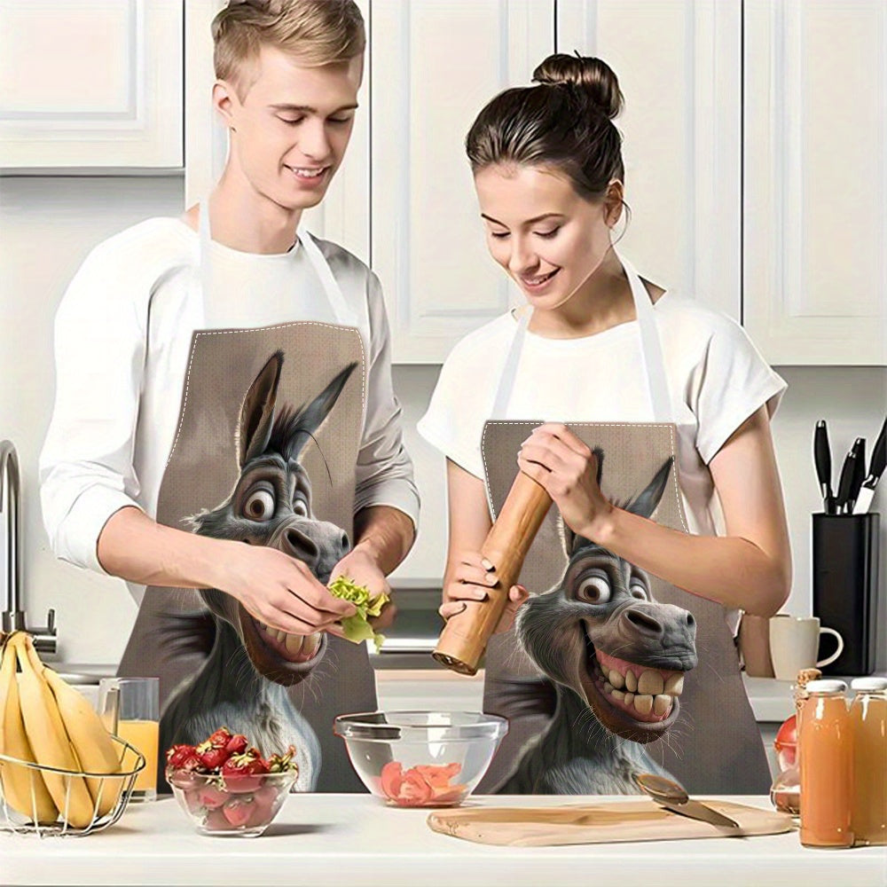 Delantal de lino con estampado de burro divertido para cocinar y fiestas, ajustable en el cuello, transpirable, a prueba de aceite para adultos