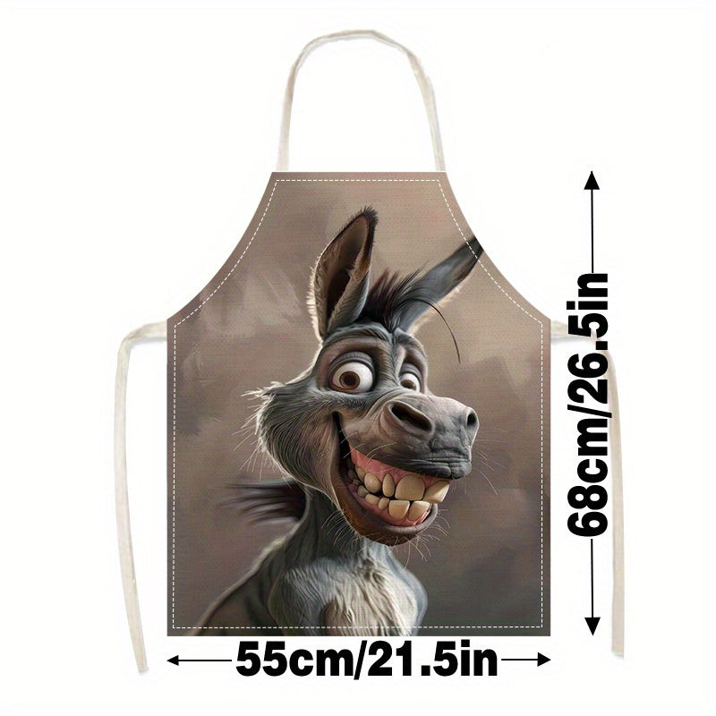 Delantal de lino con estampado de burro divertido para cocinar y fiestas, ajustable en el cuello, transpirable, a prueba de aceite para adultos