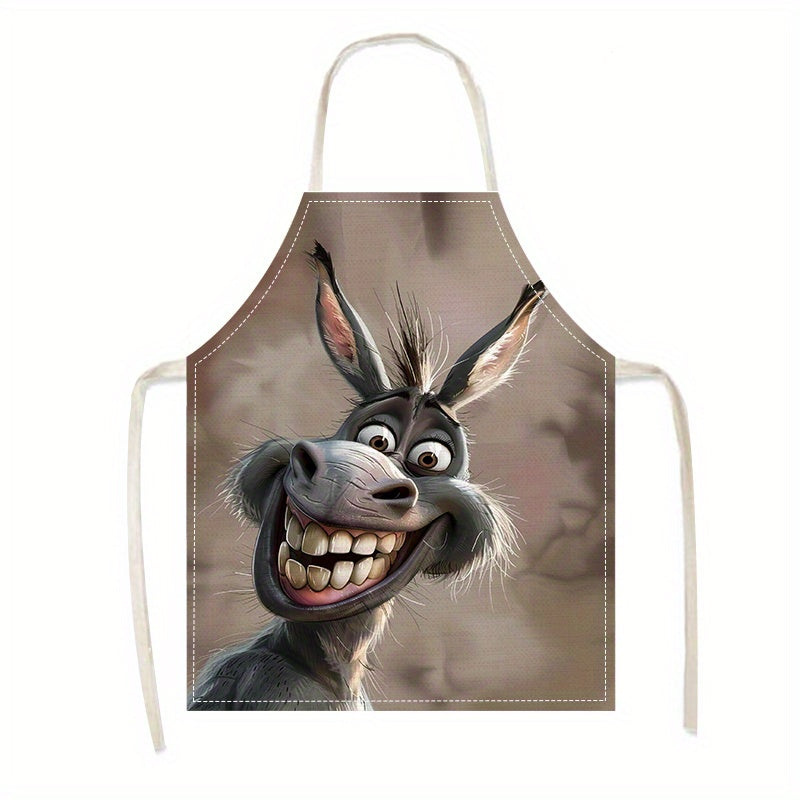 Delantal de lino con estampado de burro divertido para cocinar y fiestas, ajustable en el cuello, transpirable, a prueba de aceite para adultos