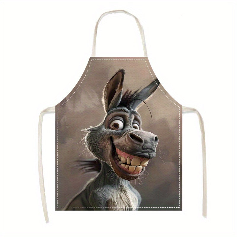 Delantal de lino con estampado de burro divertido para cocinar y fiestas, ajustable en el cuello, transpirable, a prueba de aceite para adultos