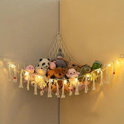 Wall Corner Toy Storage Net Hand-Woven Rope Hammock for Stuffed Animals and Toys