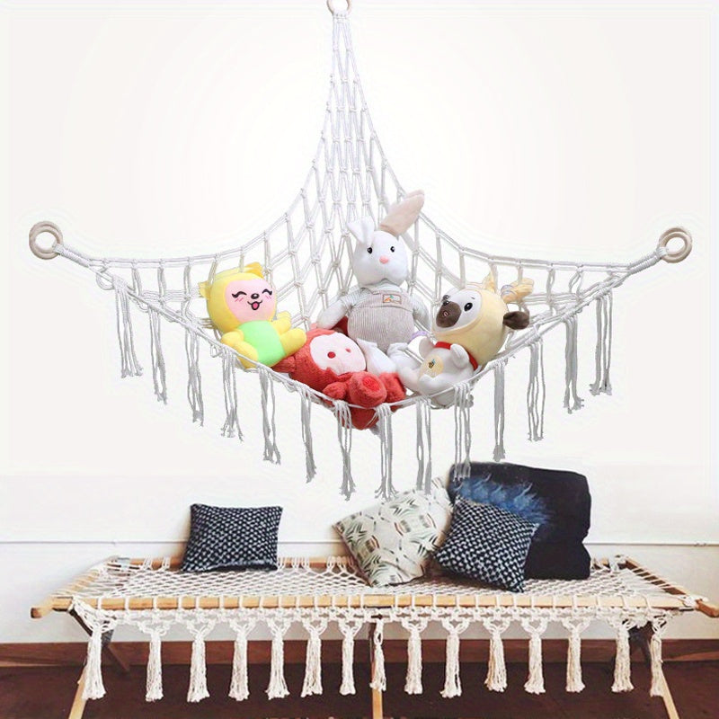 Wall Corner Toy Storage Net Hand-Woven Rope Hammock for Stuffed Animals and Toys