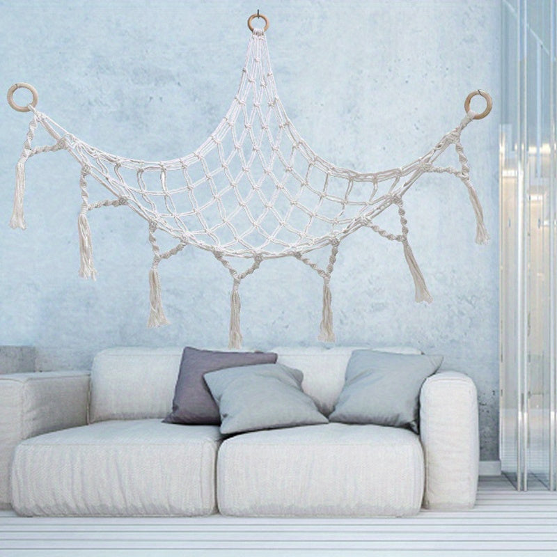 Wall Corner Toy Storage Net Hand-Woven Rope Hammock for Stuffed Animals and Toys