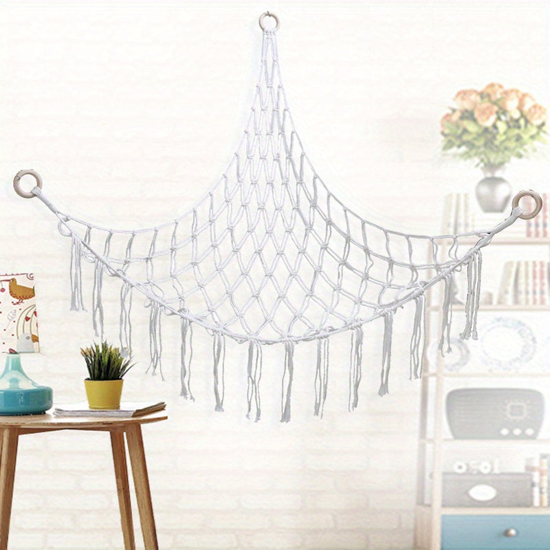 Wall Corner Toy Storage Net Hand-Woven Rope Hammock for Stuffed Animals and Toys