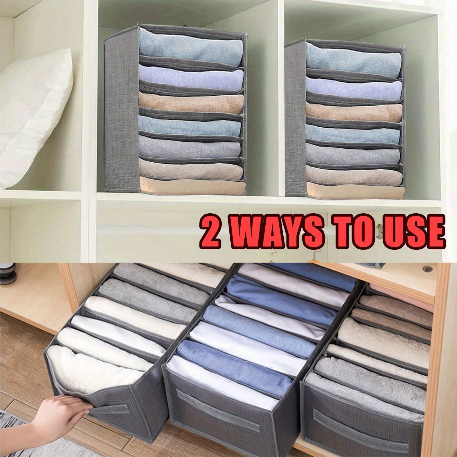 Fabric Clothes Organizer Set with 7/9 Grid Dividers for Closet Storage and Space Saving