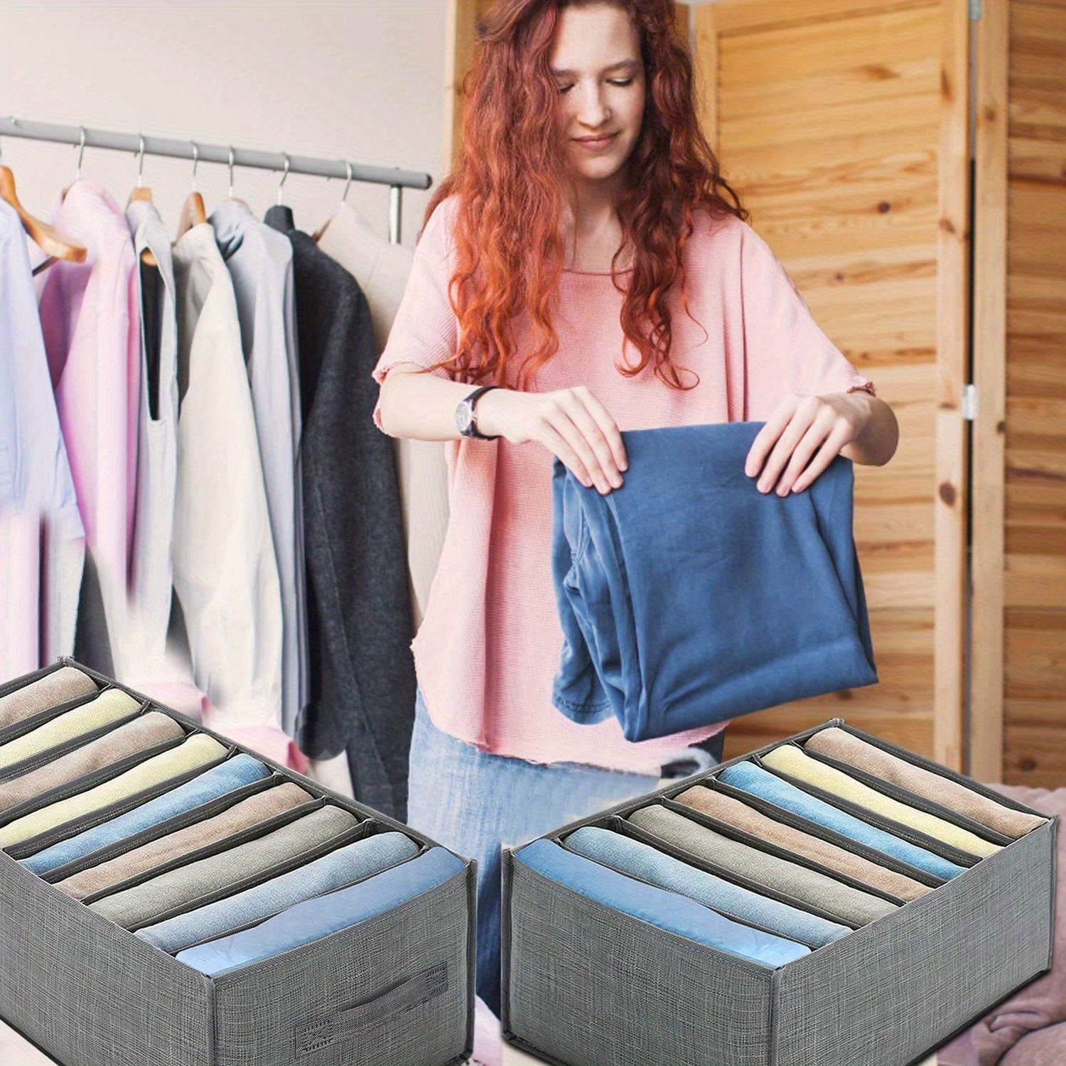 Fabric Clothes Organizer Set with 7/9 Grid Dividers for Closet Storage and Space Saving