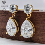 Sterling Silver Gold-Plated Teardrop Moissanite Drop Earrings 2.5 Carat