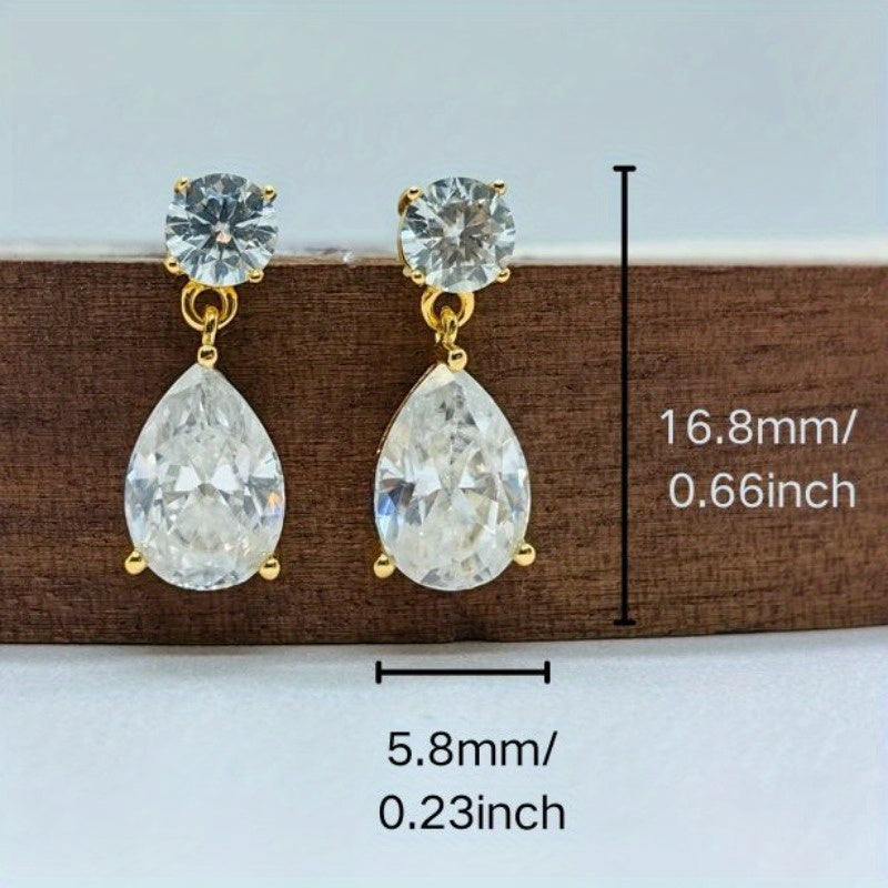 Sterling Silver Gold-Plated Teardrop Moissanite Drop Earrings 2.5 Carat