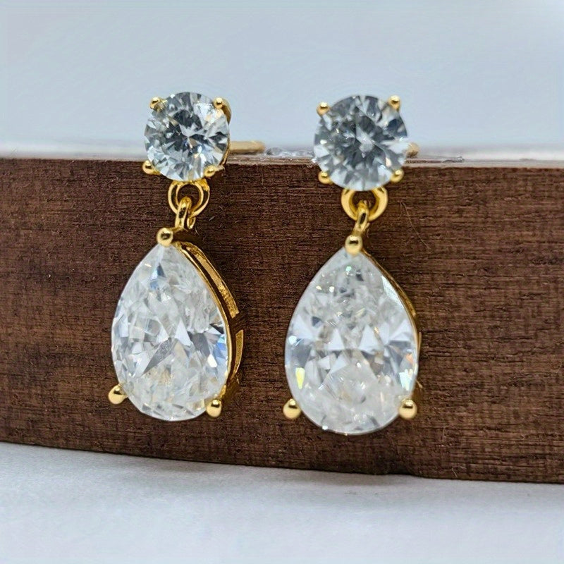 Sterling Silver Gold-Plated Teardrop Moissanite Drop Earrings 2.5 Carat