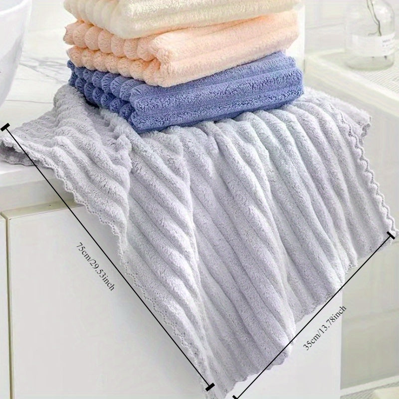 Coral Fleece Hand Towel with Striped Design 270 GSM Highly Absorbent Lint-Free