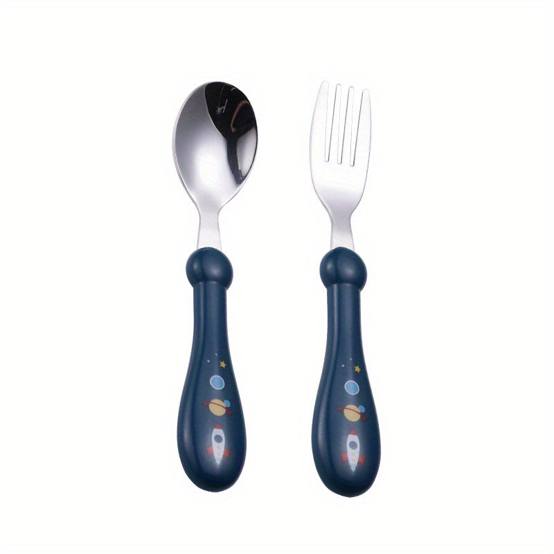 Kids BPA-Free Utensil Set Stainless Steel Fork and Spoon in Blue Case