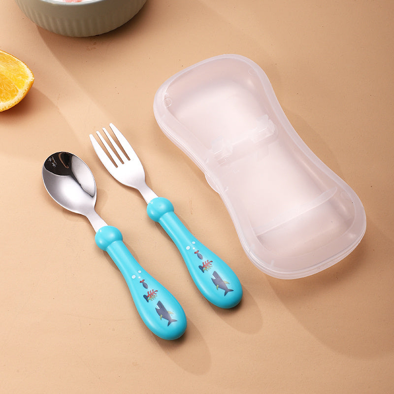 Kids BPA-Free Utensil Set Stainless Steel Fork and Spoon in Blue Case
