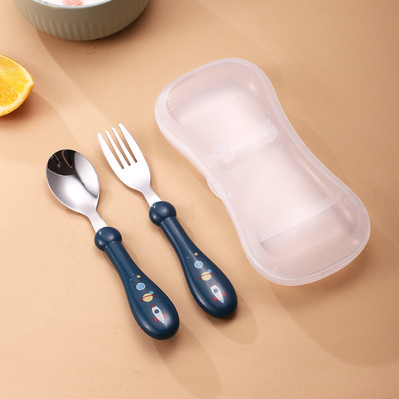 Kids BPA-Free Utensil Set Stainless Steel Fork and Spoon in Blue Case