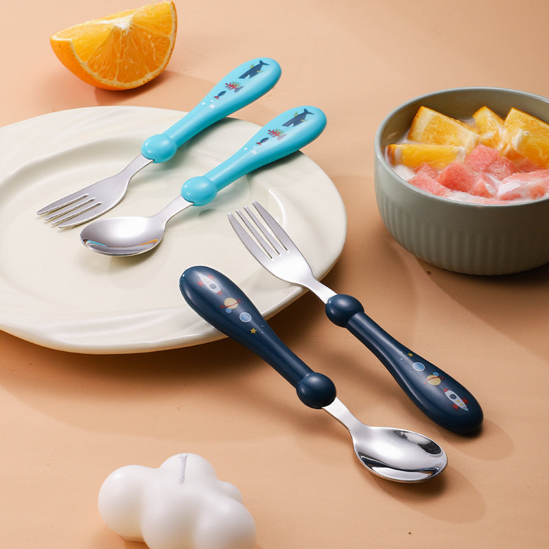 Kids BPA-Free Utensil Set Stainless Steel Fork and Spoon in Blue Case