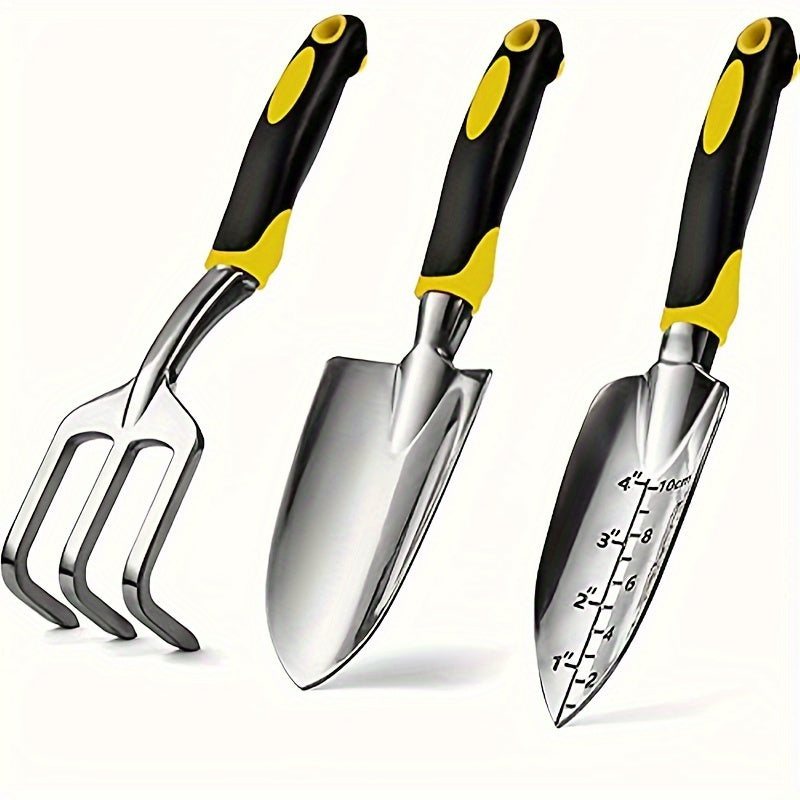 Juego de herramientas de jardinería de aleación de aluminio premium con pala, rastrillo y mangos