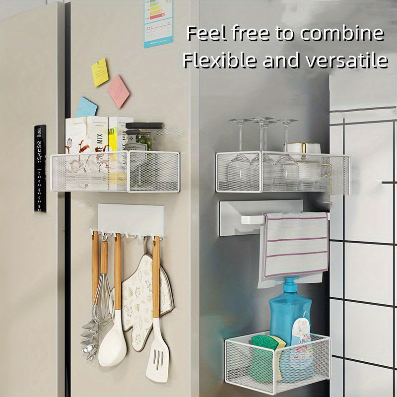 Magnetic Metal Refrigerator Door Organizer Basket Kitchen Storage