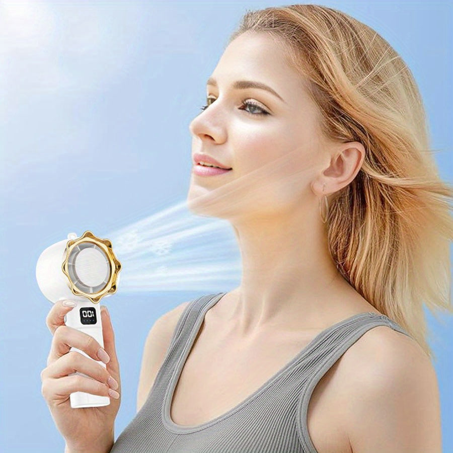 Handheld Fan with Digital Display, Rechargeable USB, Foldable, Remote Control