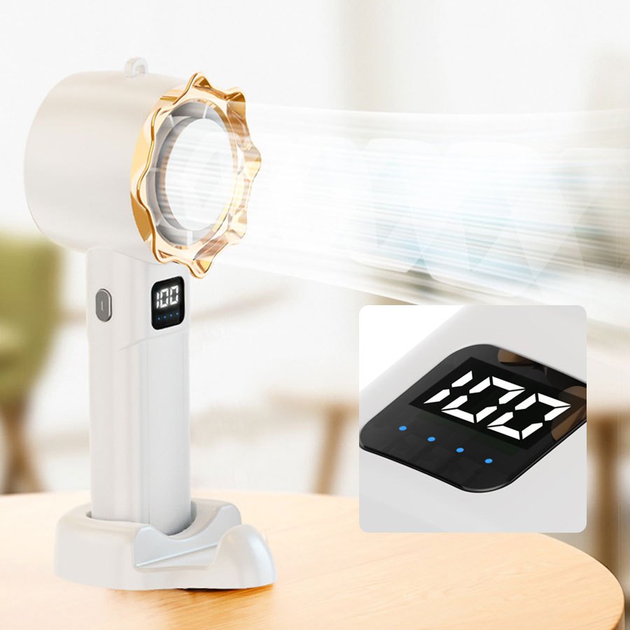 Handheld Fan with Digital Display, Rechargeable USB, Foldable, Remote Control