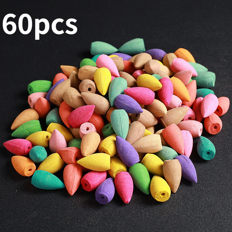 60 Wood Cone Incense Sticks for Aromatherapy Smokeless Natural Fragrance Home Decor