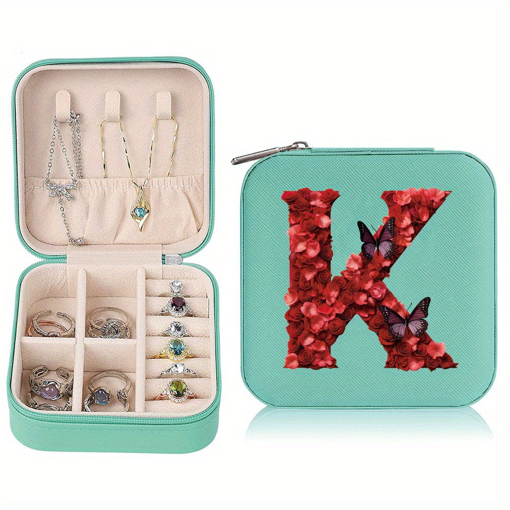Водонепроницаемый органайзер для украшений из PU-кожи с красными розами и монограммой, дорожный organizer