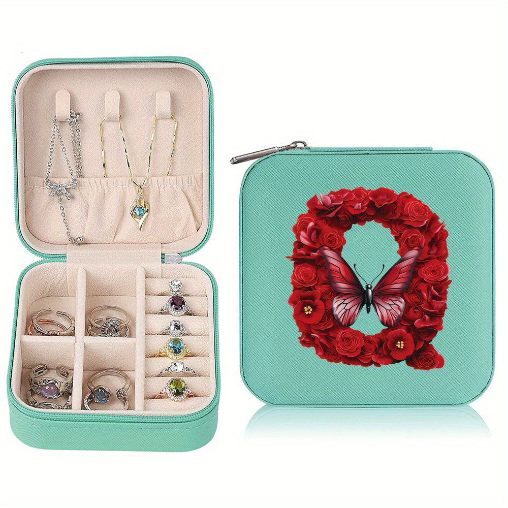 Водонепроницаемый органайзер для украшений из PU-кожи с красными розами и монограммой, дорожный organizer