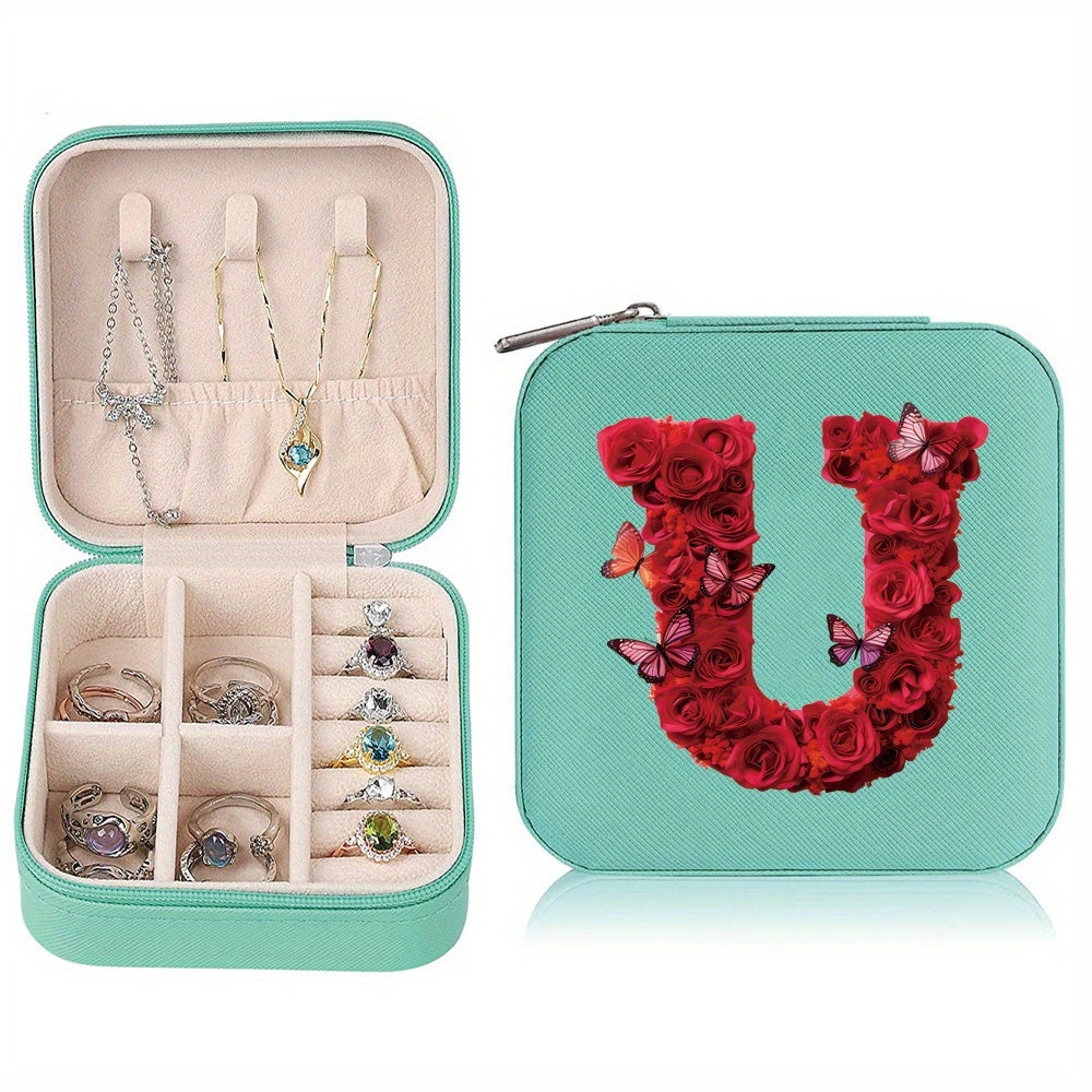 Водонепроницаемый органайзер для украшений из PU-кожи с красными розами и монограммой, дорожный organizer