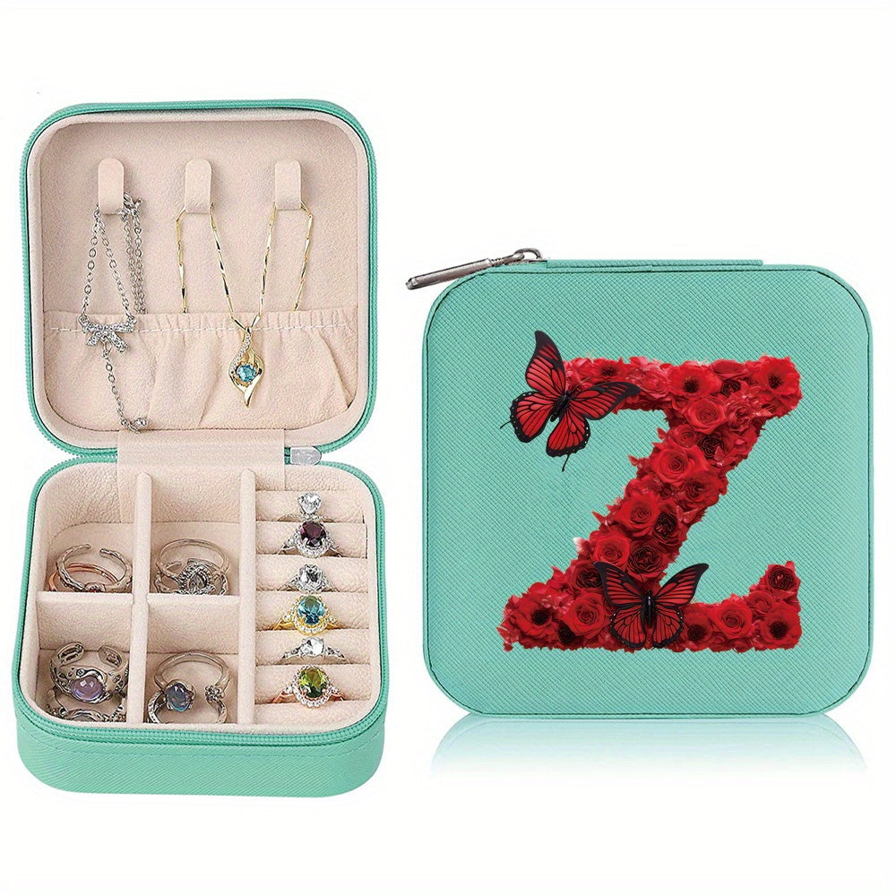 Водонепроницаемый органайзер для украшений из PU-кожи с красными розами и монограммой, дорожный organizer