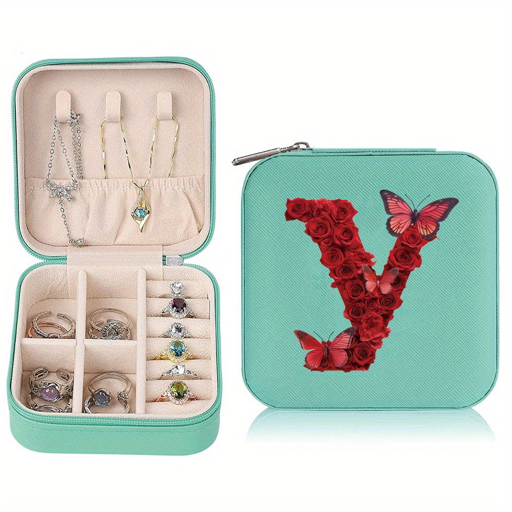 Водонепроницаемый органайзер для украшений из PU-кожи с красными розами и монограммой, дорожный organizer
