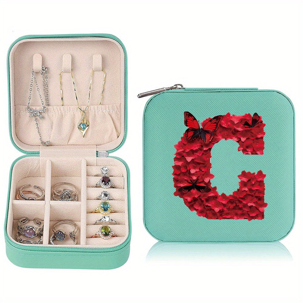 Водонепроницаемый органайзер для украшений из PU-кожи с красными розами и монограммой, дорожный organizer