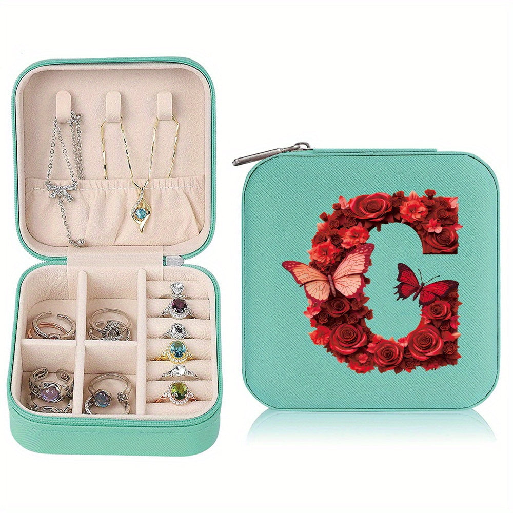 Водонепроницаемый органайзер для украшений из PU-кожи с красными розами и монограммой, дорожный organizer